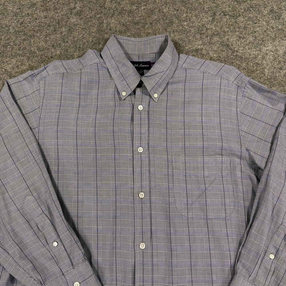 Ralph Lauren Purple‎ Label Dress Shirt Mens Large Blue Plaid Button Down Italy - Picture 2 of 12